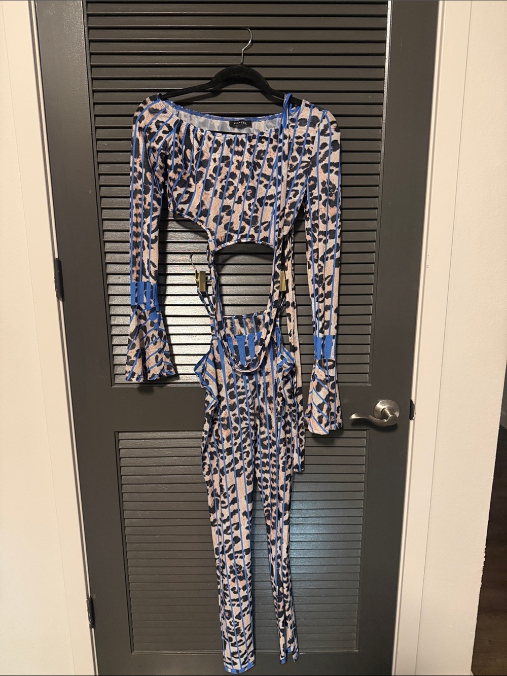 Two piece  Leopard Print Jumpsuit in Blue and Beige